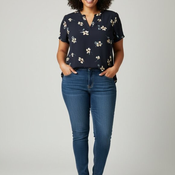 Hilary Radley Black Floral Short Sleeve Blouse – Size XL – NWT - Picture 3 of 4